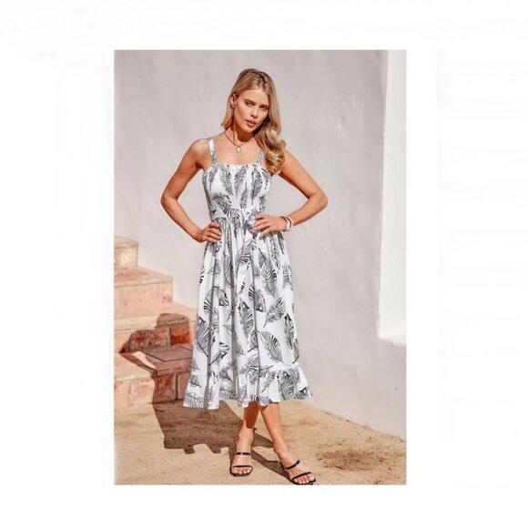 NWOT Cupshe Very You White Leaf Print Midi Dress Size Small - Picture 5 of 8